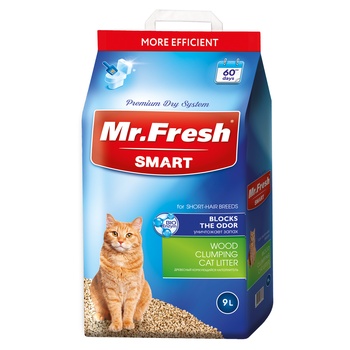 Наполнитель Mr.Fresh Smart древесный комкующийся, для короткошерстных кошек, 9 л (4,2 кг)