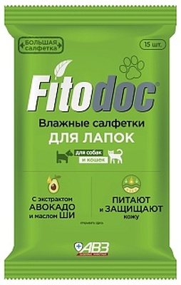 Fitodoc, влажные салфетки для лап собак и кошек, 15 шт.