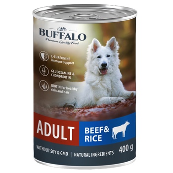 Mr.Buffalo влажный консервированный корм ADULT 400г (говядина с рисом) для собак