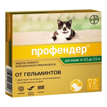 Профендер для кошек антигельминтик 0,5-2,5 кг (0,35 мл*2 пип)