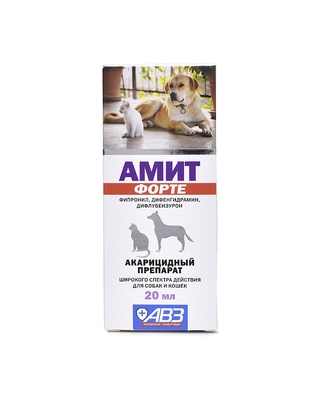 Амит форте - улучшенный акарицидный препарат для лечения демодекоза, отодектоза и др. саркоптоидозов на основе фипронила