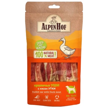 AlpenHof Уши кроличьи с мясом утки для средних и крупных собак, 80 г