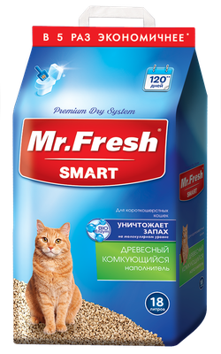 Наполнитель Mr.Fresh Smart древесный комкующийся, для короткошерстных кошек, 18 л (8,4 кг)