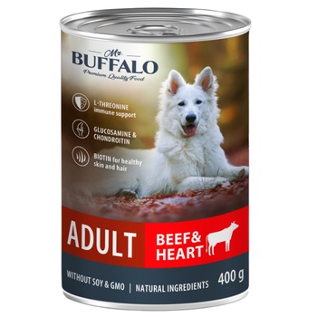 Mr.Buffalo влажный консервированный корм ADULT 400г (говядина и сердце) для собак
