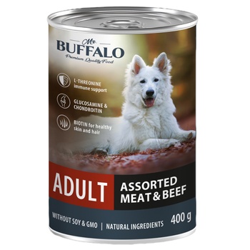 Mr.Buffalo влажный консервированный корм ADULT 400г (мясное ассорти с говядиной ) для собак