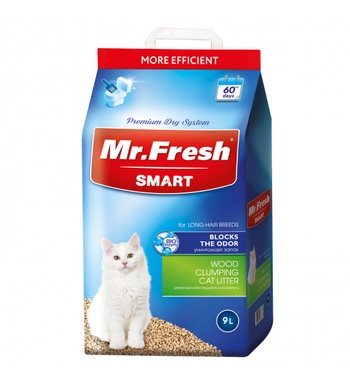 Наполнитель Mr.Fresh Smart древесный комкующийся, для длинношерстных кошек 9л/4,4кг