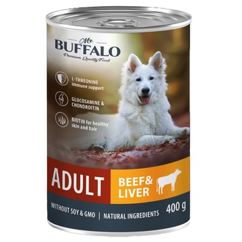 Mr.Buffalo влажный консервированный корм ADULT 400г (говядина и печень) для собак