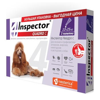 Inspector Quadro Капли от паразитов для собак 10-25кг, 3 шт