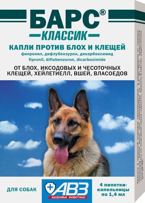 БАРС классик капли против блох и клещей для собак (4 пипетки по 1,4 мл)